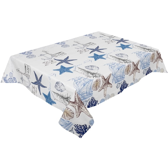 Marine Texture Shells Starfish Lighthouse Table Cloth Waterproof Oilproof Dining Table Cover Kitchen Home Decor Tablecloth