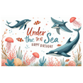 thumbnail image 1 of Marine Theme Birthday Banner Underwater Design Dolphin Illustration Jellyfish Decoration for Birthday Party Beach Event Kids Celebration, 1 of 7