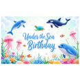 thumbnail image 1 of Marine Theme Birthday Banner Underwater Design Dolphin Illustration Jellyfish Decoration for Birthday Party Beach Event Kids Celebration, 1 of 8