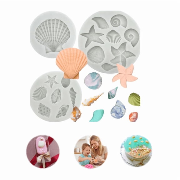Marine Theme Cake Fondant Silicone Mold Seashell Conch Starfish Sea Turtle Baking Molds for Chocolate Cake Decoration Candy Polymer Clay DIY Crafting Projects