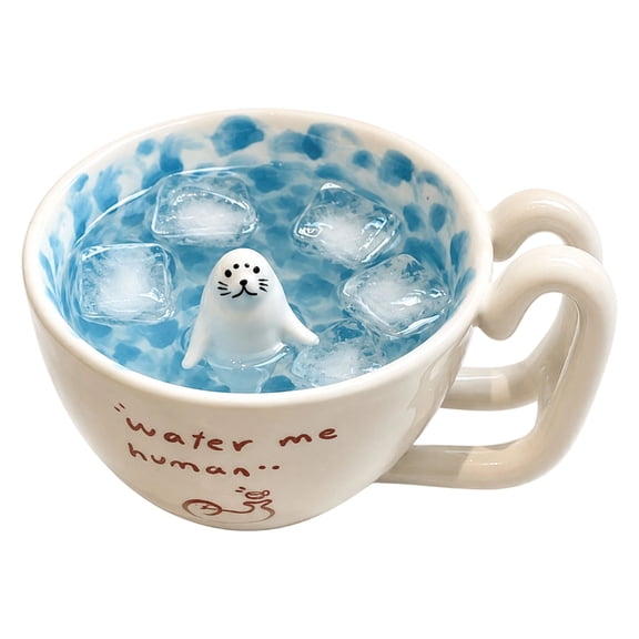 Marine Theme Drinkware Mug, 3D Seal Ceramic Cup with Blue Interior, Fun Desk Decor for Tea, Cocoa, or Latte Moments