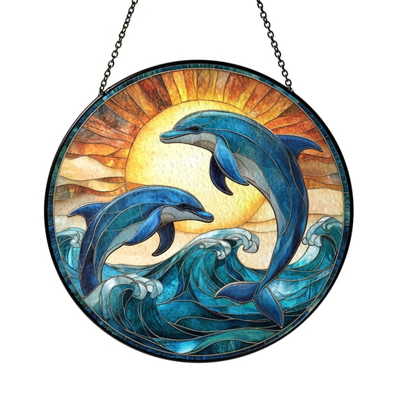 Marine Theme Stained Glass Style Panel – Decorative Window Art