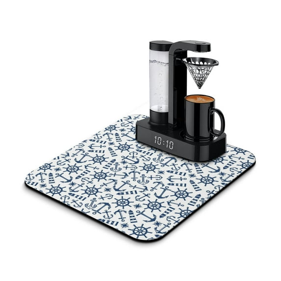 Marine-Themed Coffee Station Mat - Boat & Sea Inspired Absorbent Drying Mat for Espresso Machines, Non-Slip Countertop Protector