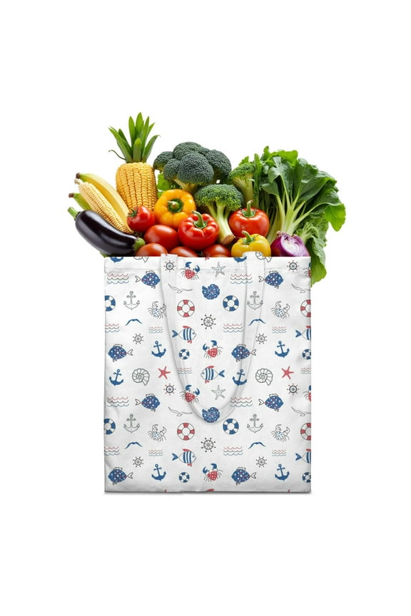 Marine Themed Foldable Tote Bag - Durable Reusable Grocery Bag with Nautical Anchor Design, Spacious & Machine Washable