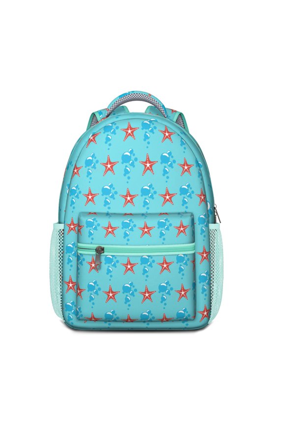 Marine-Themed School Backpack - Stylish Waterproof Bookbag with Vintage Seashells & Coral Print for Commuters