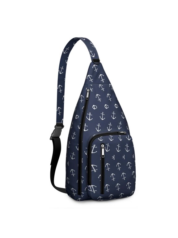 Marine Themed Sling Backpack - Sailor Inspired Crossbody Bag with Lighthouse & Wave Pattern, Multi-Functional Daypack for Coastal Travel and Outdoor Activities