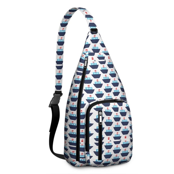 Marine Themed Sling Backpack - Sailor Inspired Crossbody Bag with Lighthouse & Wave Pattern, Multi-Functional Daypack for Coastal Travel and Outdoor Activities