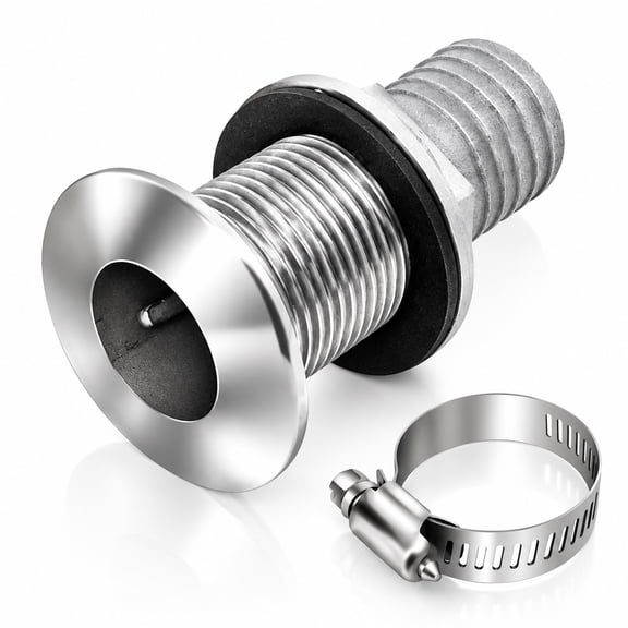 Marine Through Hull Drain Fitting, Stainless Steel Straight Barbed Hose Connector for Boat Bilge Pump, 1" I.D