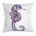 thumbnail image 1 of Marine Throw Pillow Cushion Cover, Boho Seahorse Ocean Animal Aquatic Creature Exotic Nautical Tattoo Art, Decorative Square Accent Pillow Case, 18 X 18 Inches, Dark Purple Pale Mauve, by Ambesonne, 1 of 2