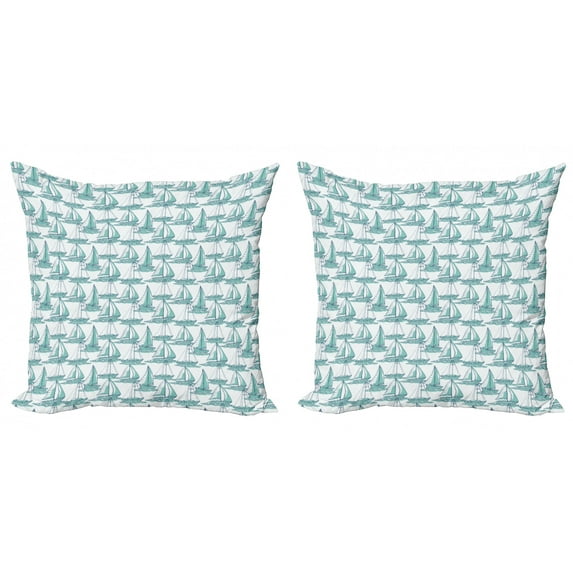 Ambesonne Marine Throw Pillow Cover 2 Pack, Sailboats Sketch on Sea Art, 16", Seafoam Dark Sky Blue