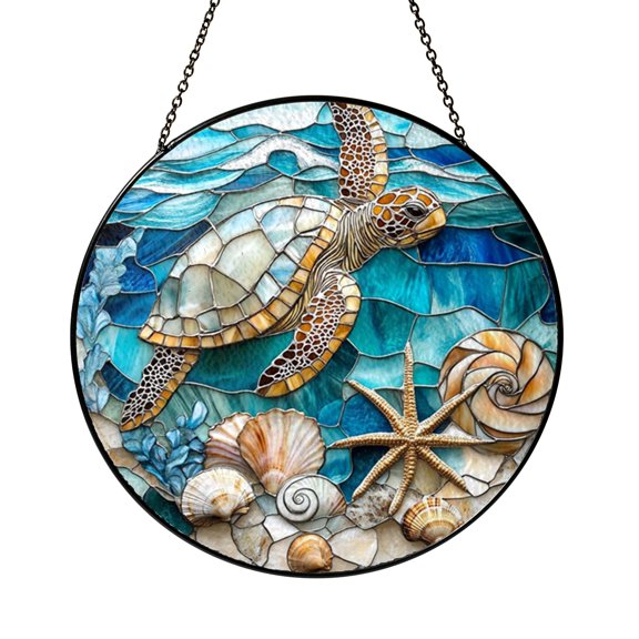 Marine Turtle Window Hanging – Stained Glass Style Art