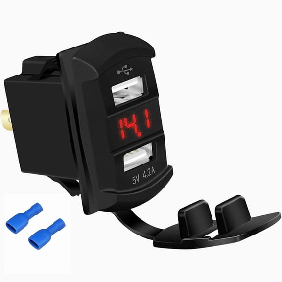 Marine USB Rocker Switch with 12V Dual Charger Ports, 4.2A Waterproof Outlet, Digital Voltmeter, Red Display