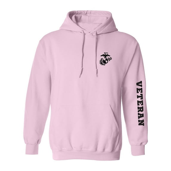 Marine "Veteran" Black Sleeve Print Adult Hooded Sweatshirt