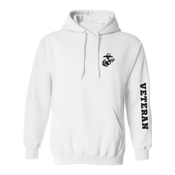 Marine "Veteran" Black Sleeve Print Adult Hooded Sweatshirt