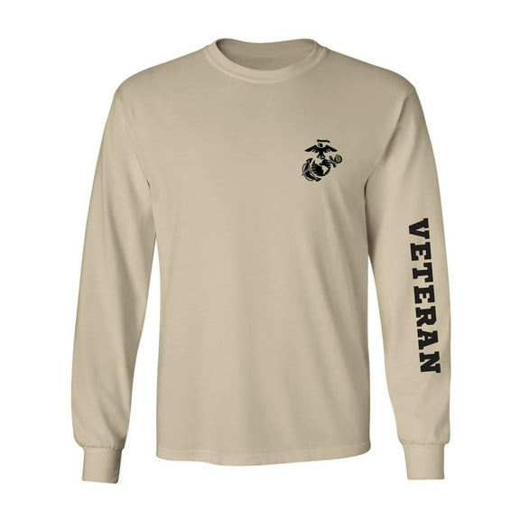 Marine "Veteran" Black Sleeve Print Adult Long Sleeve T-shirt