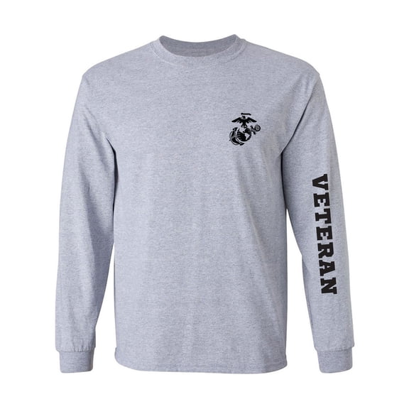 Marine "Veteran" Black Sleeve Print Adult Long Sleeve T-shirt