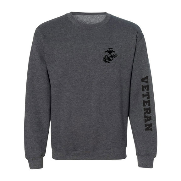 Marine "Veteran" Black Sleeve Print Crewneck Sweatshirt