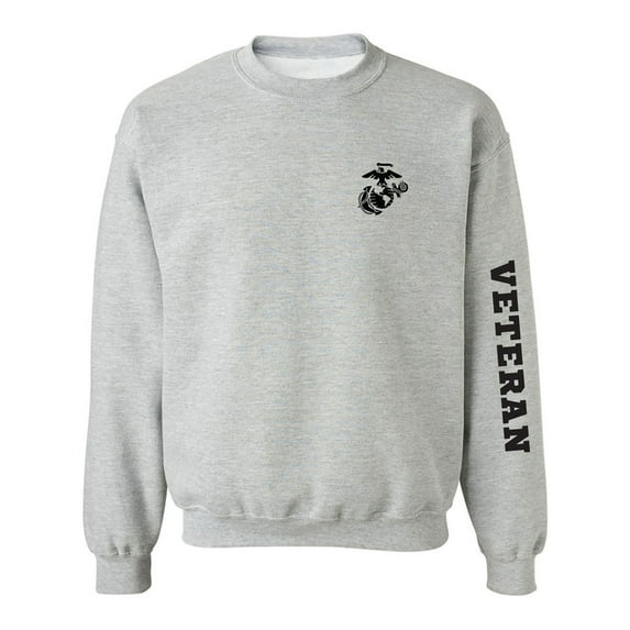 Marine "Veteran" Black Sleeve Print Crewneck Sweatshirt