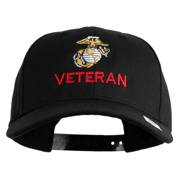 Marine Veteran Embroidered 6 Panel Structured Cotton Twill Cap Made in USA - Black OSFM