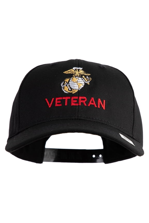 Marine Veteran Embroidered 6 Panel Structured Cotton Twill Cap Made in USA - Black OSFM