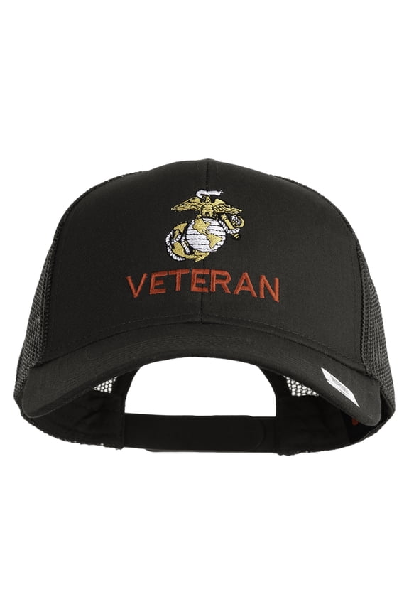 Marine Veteran Embroidered Solid Cotton Twill Mesh Prostyle Cap - Charcoal OSFM