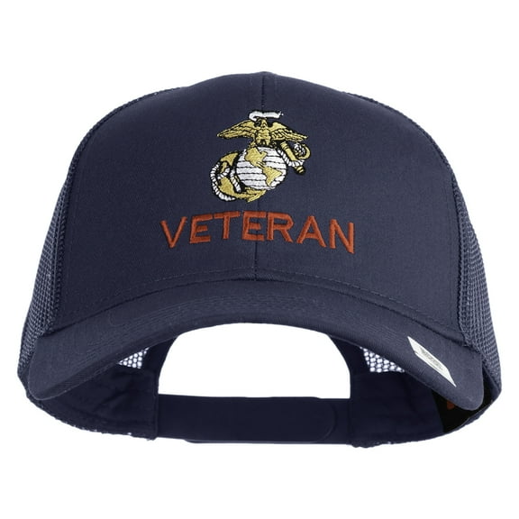 Marine Veteran Embroidered Solid Cotton Twill Mesh Prostyle Cap - Navy OSFM
