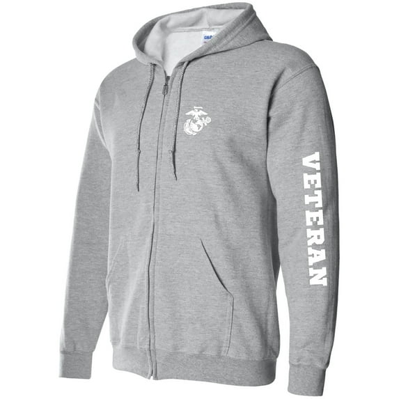 Marine "Veteran" White Sleeve Print Full-Zip Hooded Sweatshirt