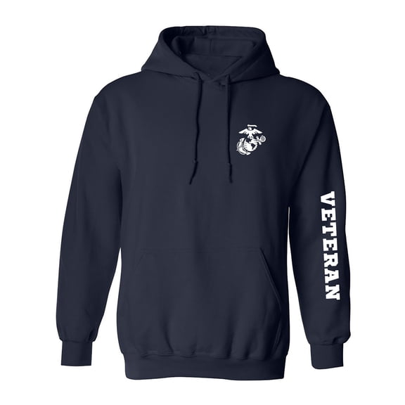 Marine "Veteran" white sleeve print Adult Hooded Sweatshirt