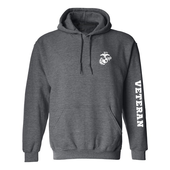 Marine "Veteran" white sleeve print Adult Hooded Sweatshirt