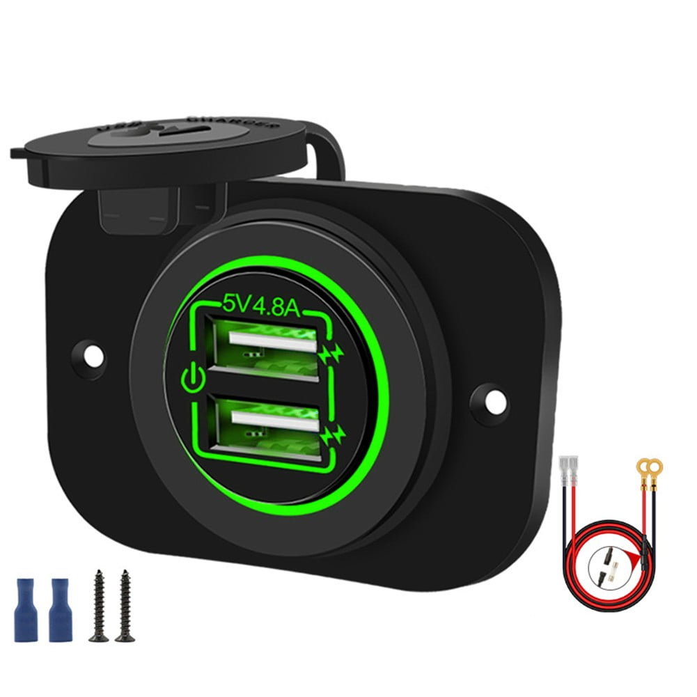Marine Waterproof 12V 10A Dual 5V/4.8A USB Car Charger Power Outlet On