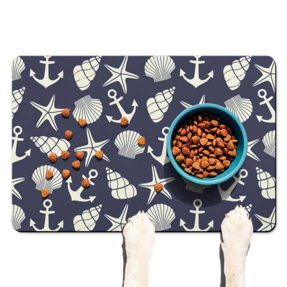 Marine Waves Ocean Lighthouse Dog Food Mat – Nautical Beach Pet Feeding Mat 16x24, Non-Slip, Absorbent, Quick Dry, Waterproof, Easy Clean