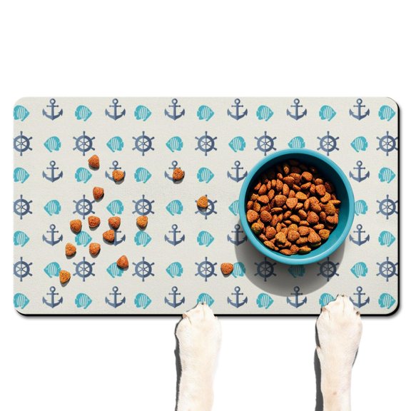 Marine Waves Ocean Lighthouse Dog Food Mat – Nautical Beach Pet Feeding Mat 17x30, Non-Slip, Absorbent, Quick Dry, , Easy Clean