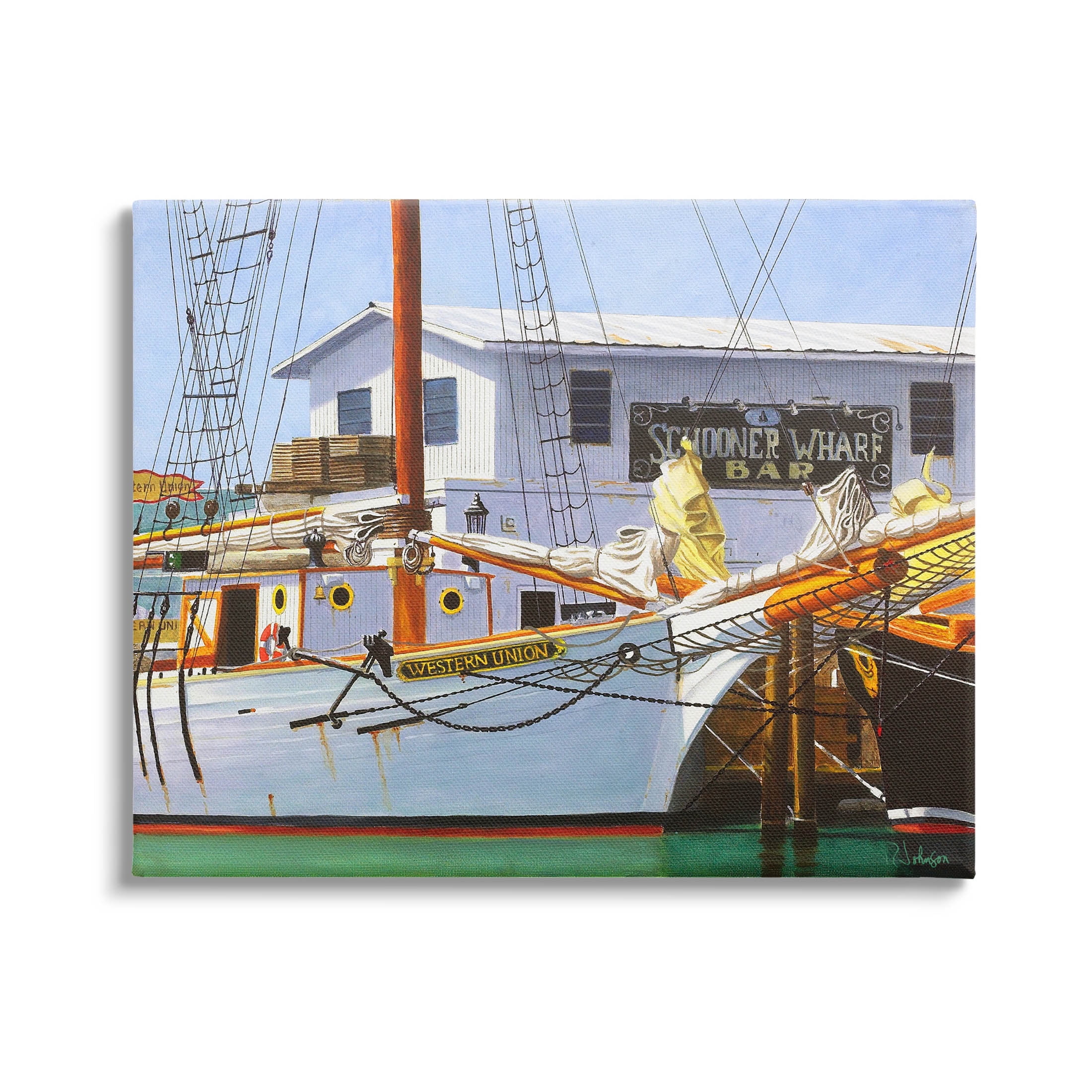 Marine Wharf Boat Dock Transportation Painting Gallery Wrapped Canvas Print Wall Art