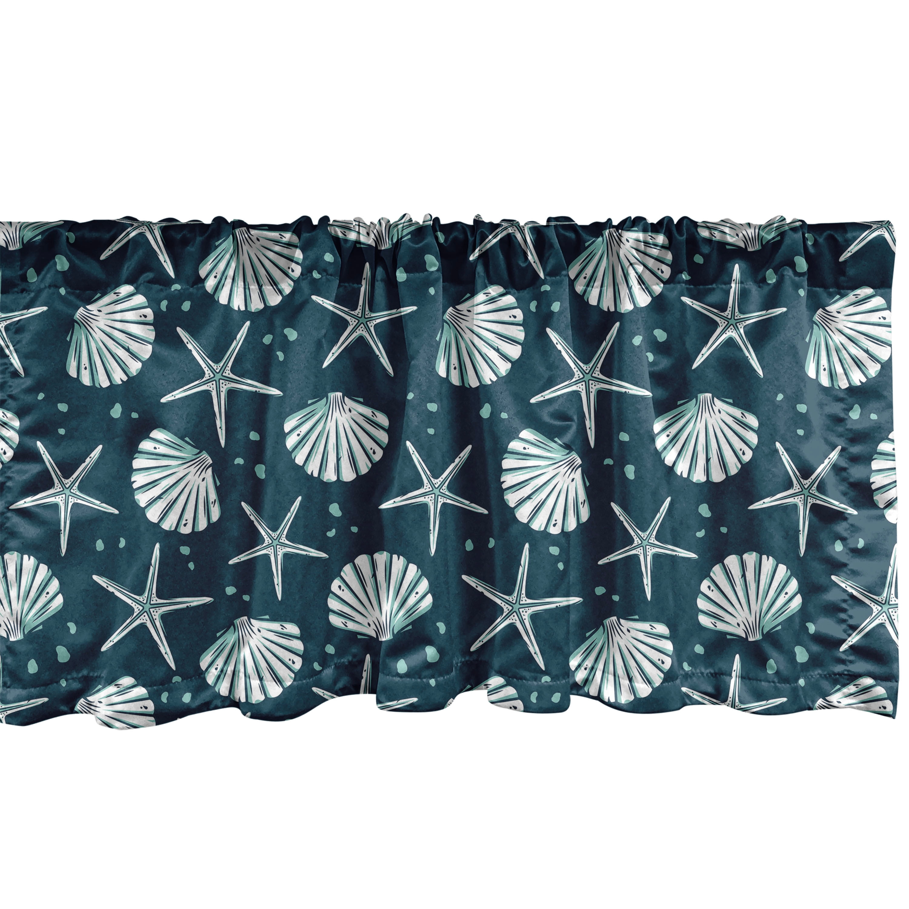 Marine Window Valance, Coast Inspired Seashell and Starfish Drawing on