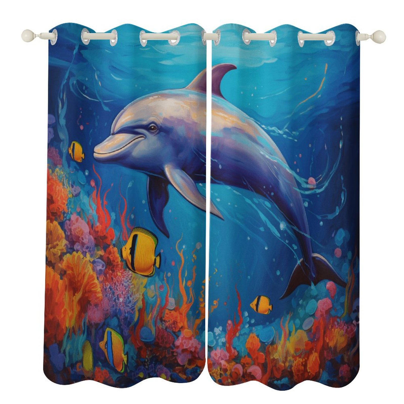 Marine World Dolphin 2 Panels Curtains for Bedroom Living Room Drapes ...