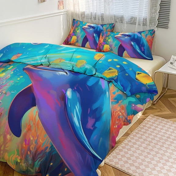 Marine World Dolphin Bedding Set Couple Bedclothes Pillowcase Customized Home Textiles Bed Set for Bedroom Decoration