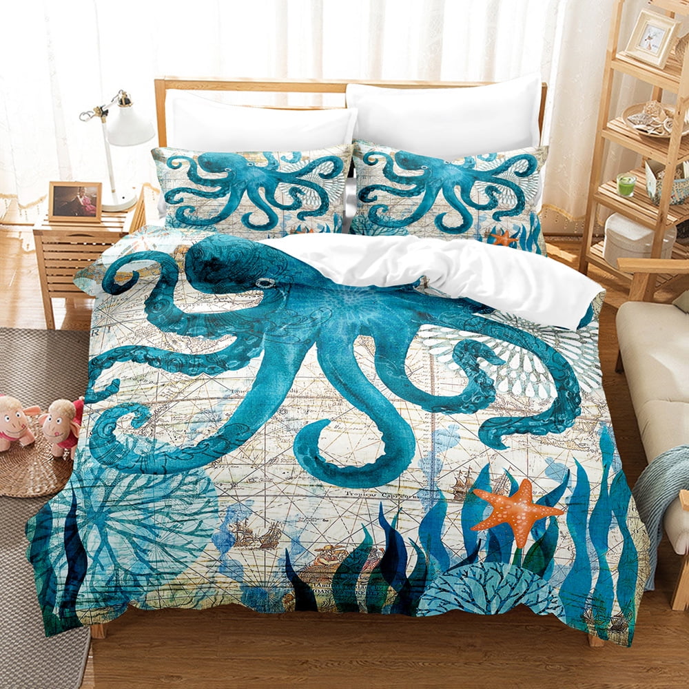 Marine animal 3D Digital Printing Bedding Set Cute Fox with Flower