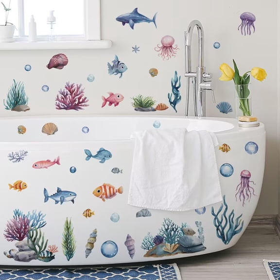 Marine animal fish decals, coral stickers, fish posters, wall stickers, DIY transparent stickersBaby Nursery Home Decor DIY transparent stickers, bedroom, living room, TV wall, children's room stick