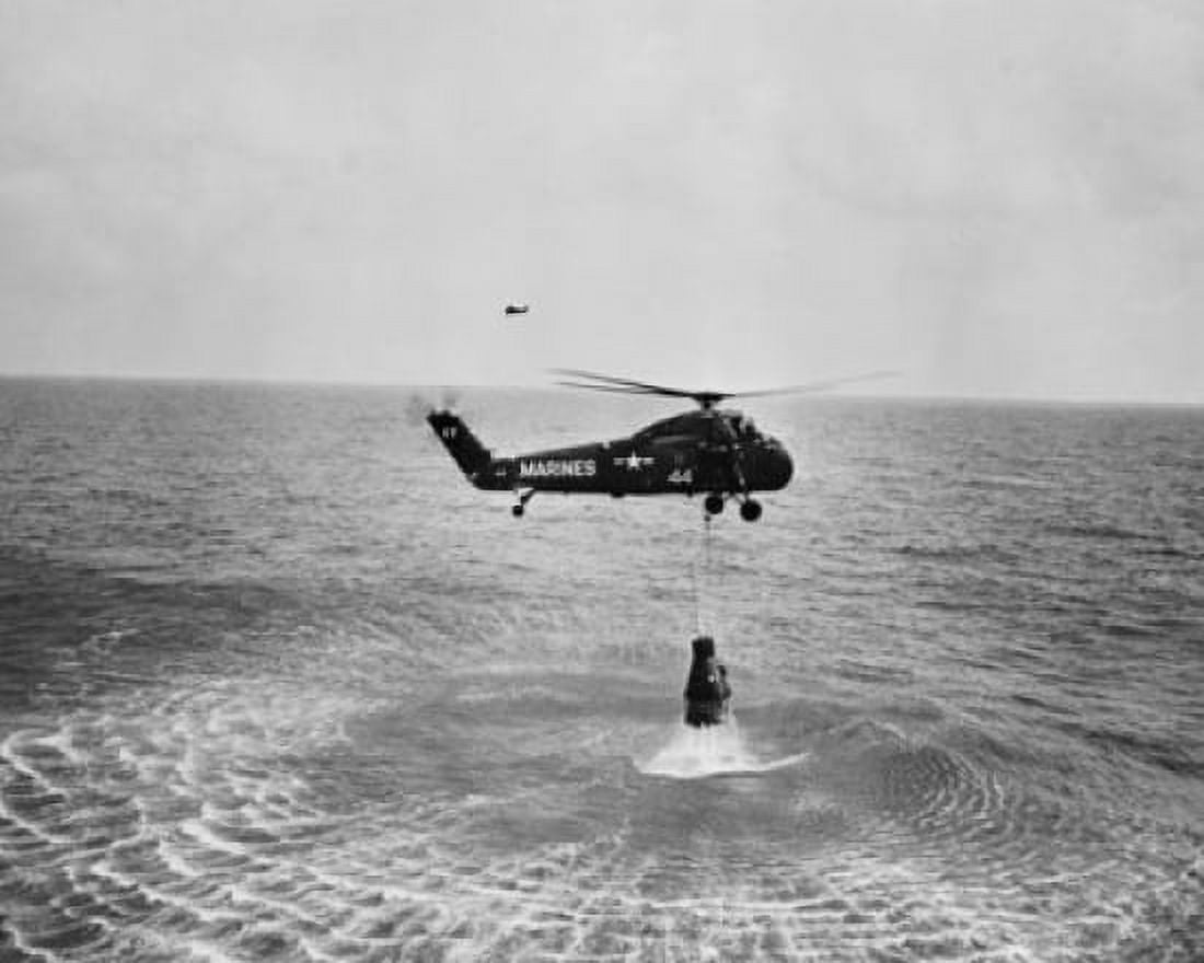 Marine helicopter lifting the astronaut spacecraft out of the Ocean Canvas Art - (18 x 24)