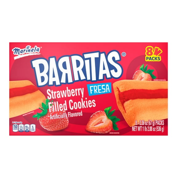 Marinela Barritas Fresa Filled Cookies, 8 packs, Soft Strawberry Cookie Bars, 18.88 oz (Pack of 2)