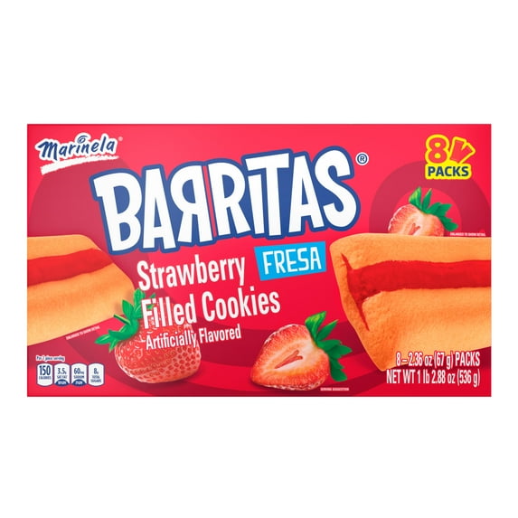 Marinela Barritas Fresa Filled Cookies, 8 packs, Soft Strawberry Cookie Bars, 18.88 oz (Pack of 4)