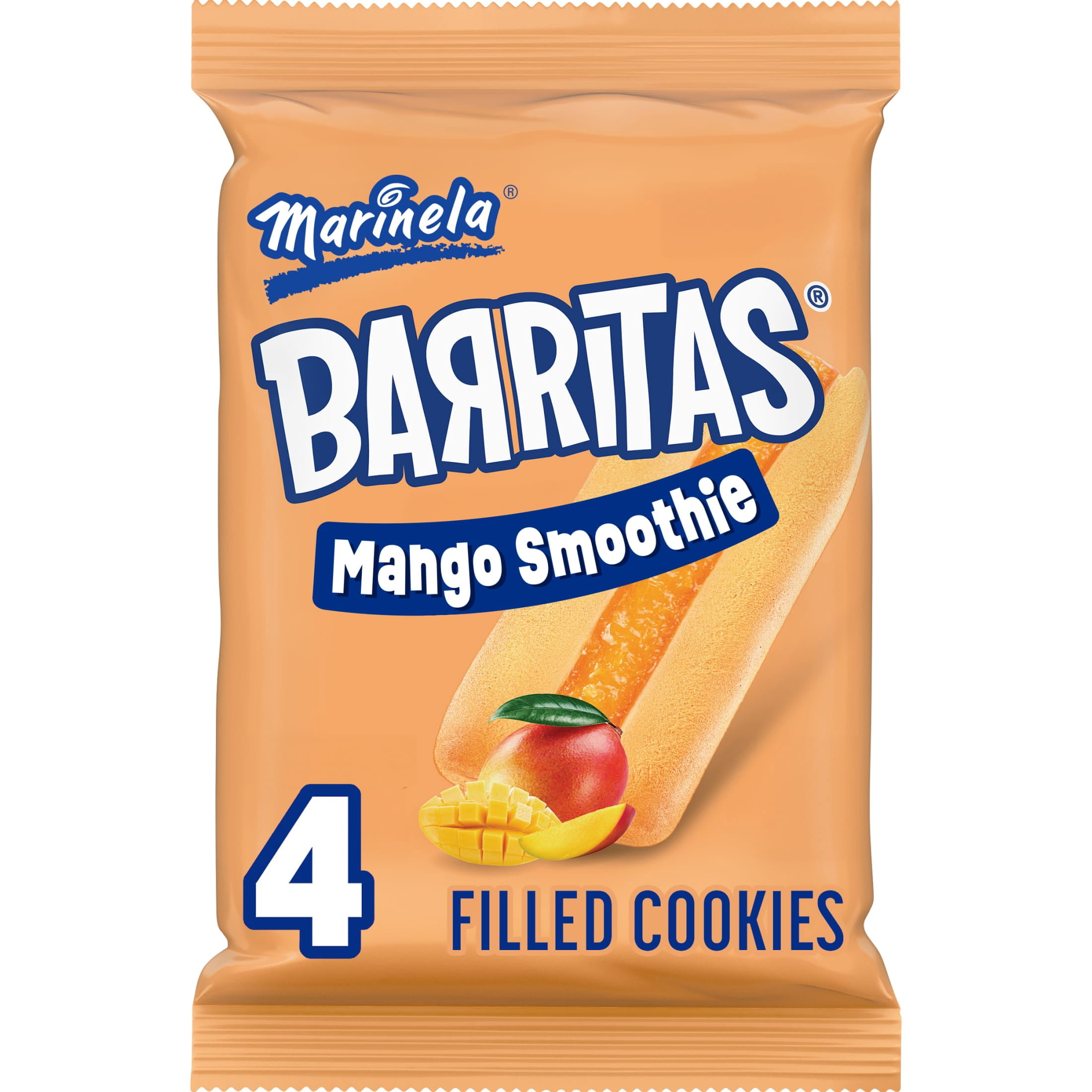 Marinela Barritas Mango Smoothie Filled Cookies, 4 count, Mango Cookie Bars, 3.88 oz Bag