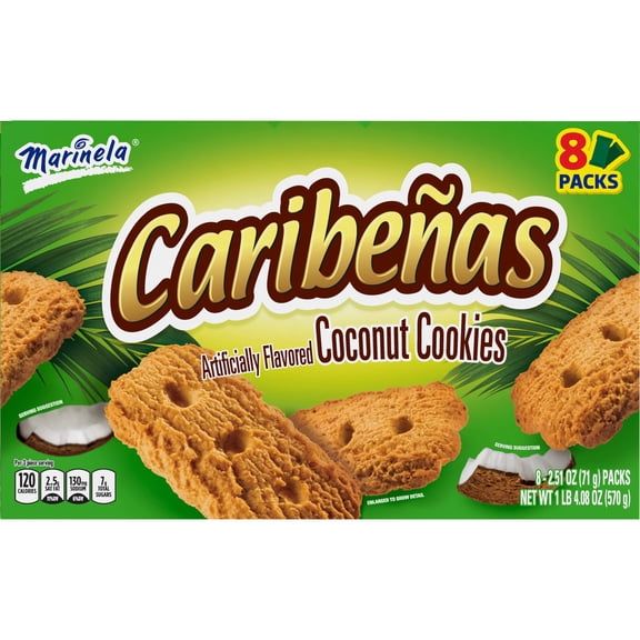 Marinela Caribeas Coconut Cookies, 8 packs, Cookies, 20.08 oz (Pack of 4)