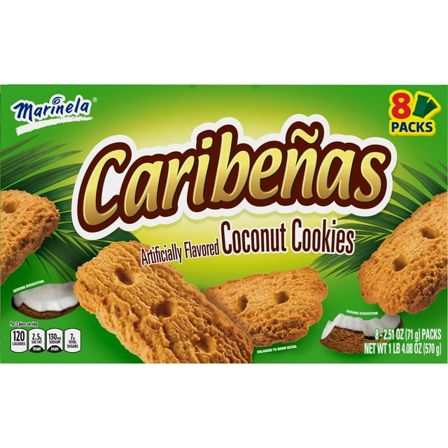 Marinela Caribeñas Coconut Cookies, 8 packs, Cookies, 20.08 oz (Pack of 4)