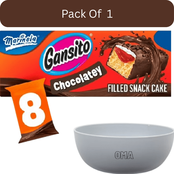 Marinela Gansito Chocolatey Filled Snack Cake 8 Packs, 14.08 oz Multipack-With Olive White Bowl By OMA