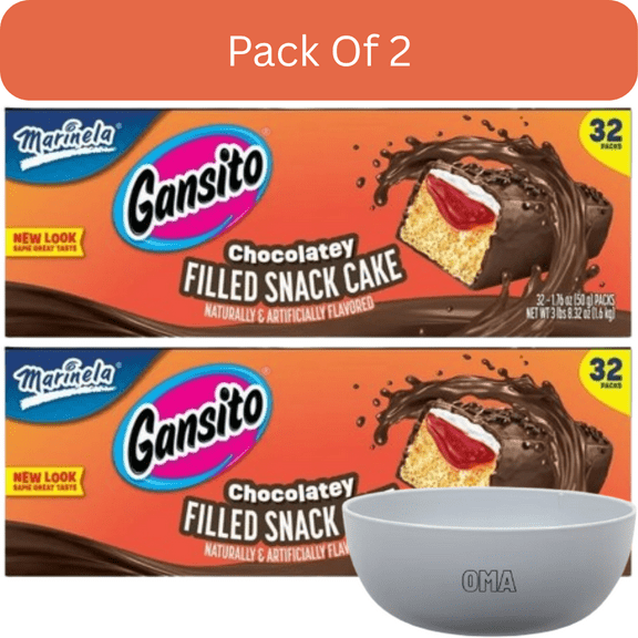 Marinela Gansito Snack Cakes 1.76 oz each, 32 count-2pk, With Olive White Bowl By OMA