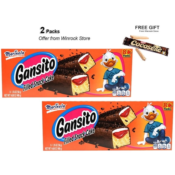 Marinela Gansito Strawberry and Crme Filled Snack Cakes with Chocolate Coating, Artificially Flavored, 8 Count (2 Packs) Free Gift from Winrock Store