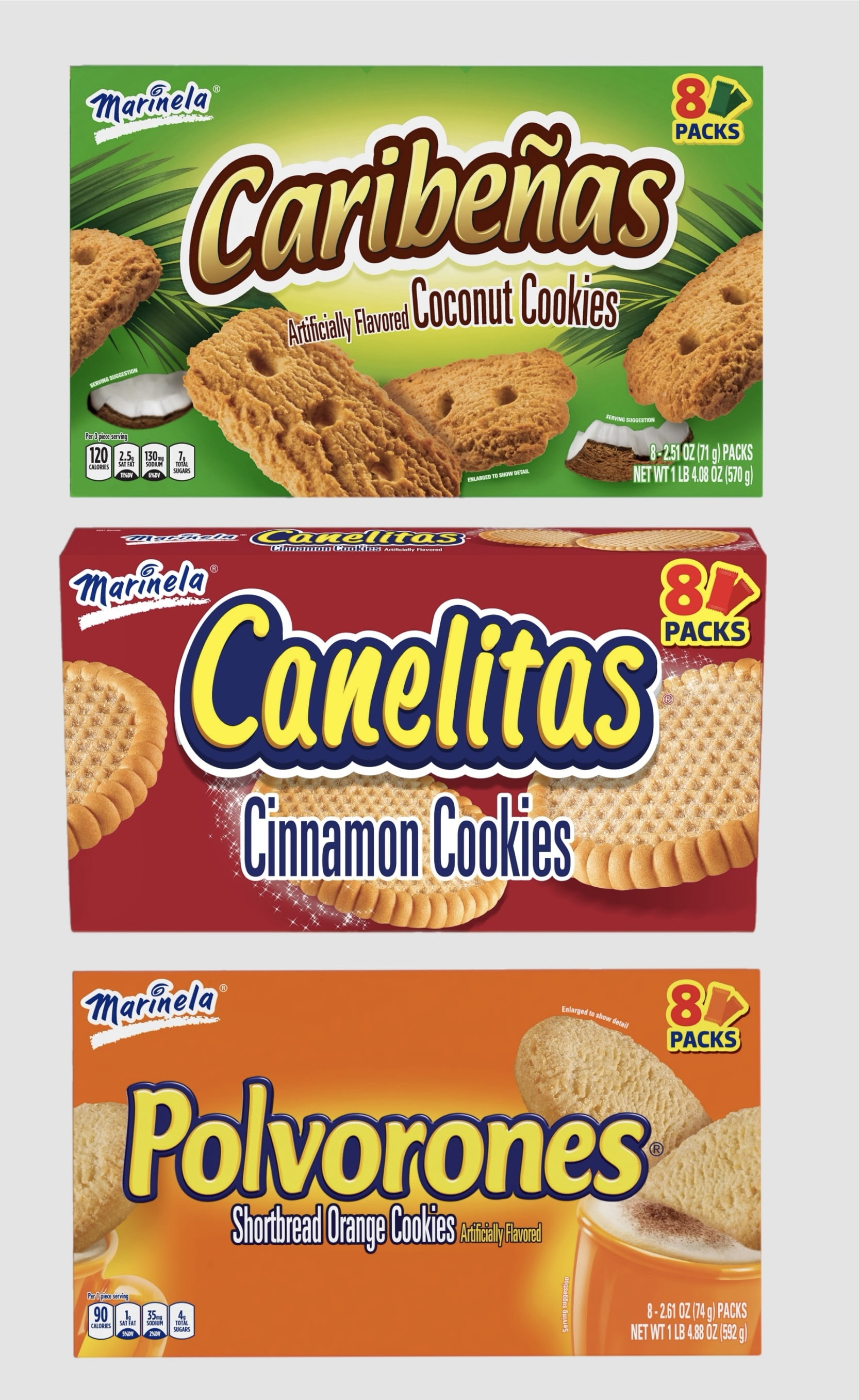 Marinela Mix | Caribeñas | Canelitas | Polvorones | Mexican Cookies | 3 pack