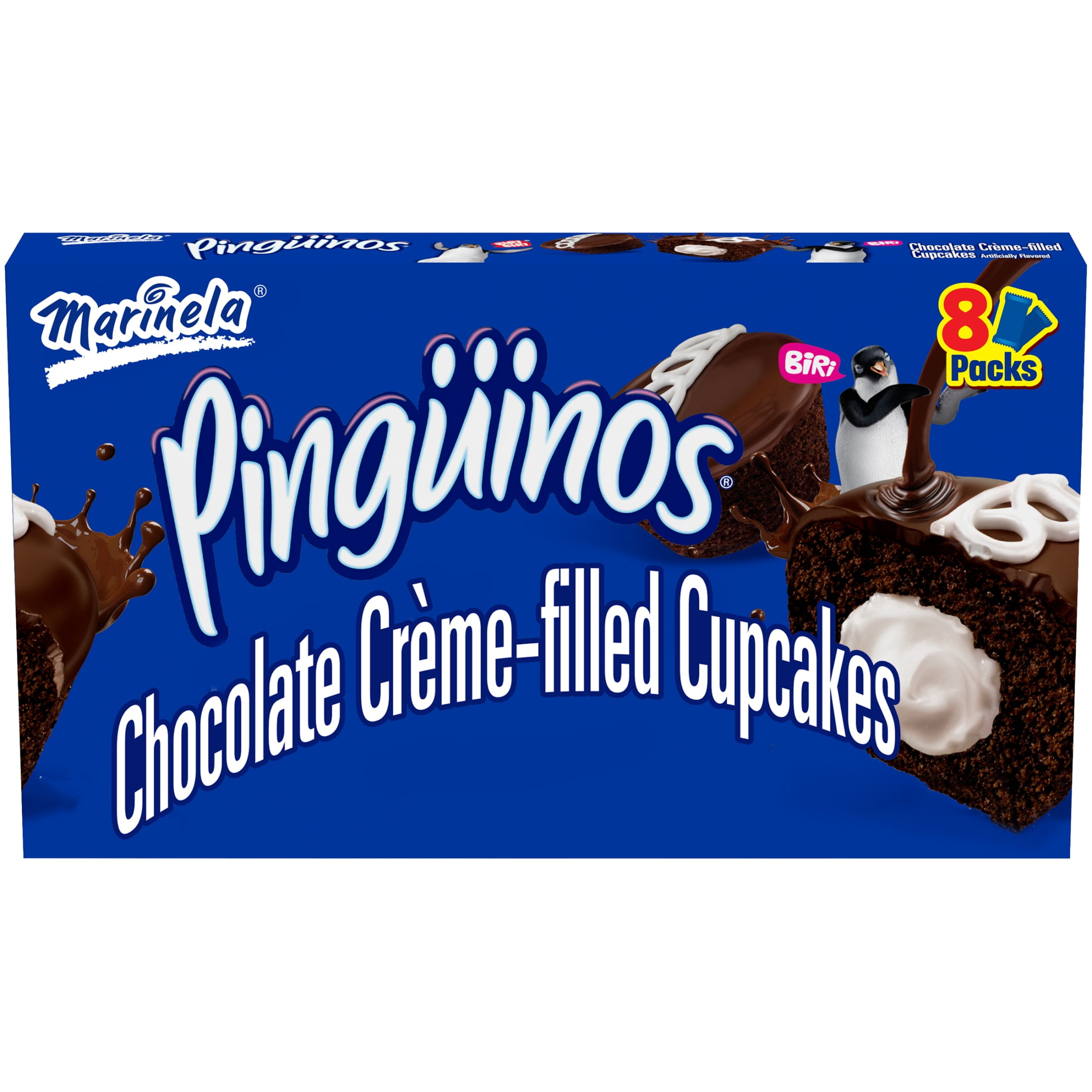 Marinela Ping&uuml;inos Chocolate Cr&egrave;me Filled Cupcakes, 8 packs, Cupcakes, 11.28 oz Box