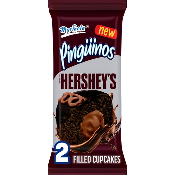 Marinela Pinginos Hershey's Creme Filled Cupcakes, 4 count, Chocolate Crme-filled Hershey's Chocolate Cake, 2.82 oz Bag